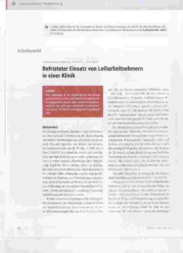 Vorschauseite 1: Befristeter Einsatz von Leiharbeitnehmern in einer Klinik