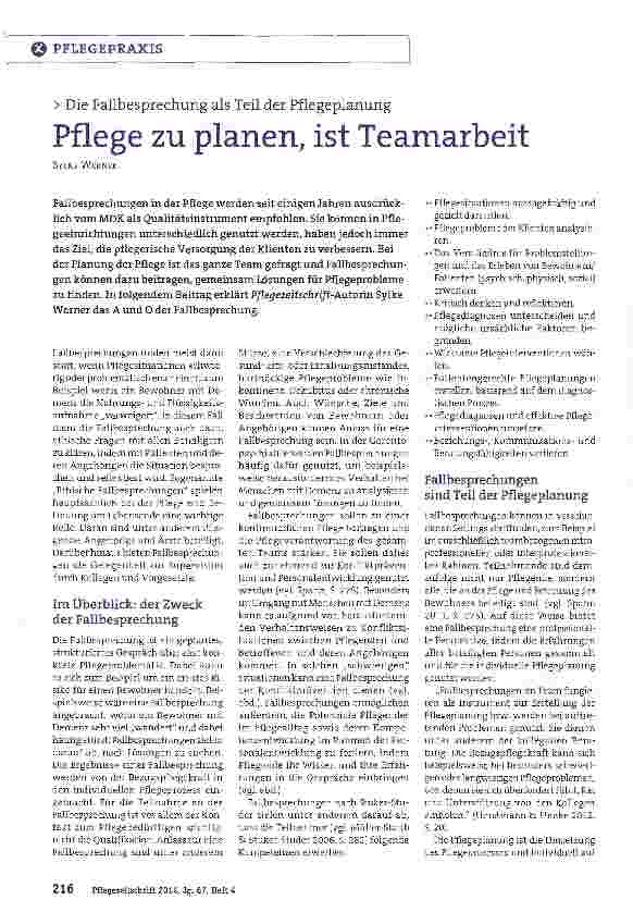 Vorschauseite 1: Die Fallbesprechung als Teil der Pflegeplanung Pflege zu planen, ist Teamarbeit