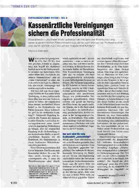 Vorschauseite 1: Kassenärztliche Vereinigungen sichern die Professionalität