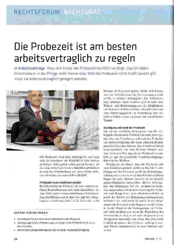 Vorschauseite 1: Die Probezeit ist am besten arbeitsvertraglich zu regeln