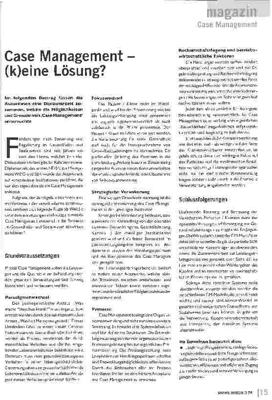 Vorschauseite 1: Case Management -(k)eine Lösung?