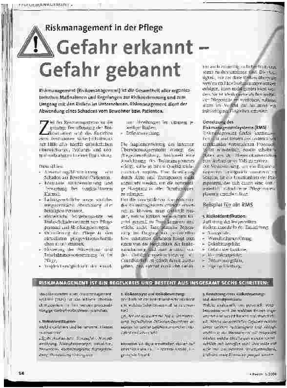 Vorschauseite 1: Riskmanagement in der Pflege Gefahr erkannt - Gefahr gebannt