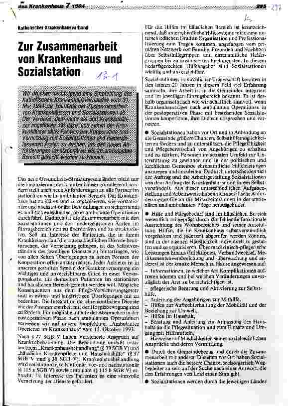 Vorschauseite 1: Zur Zusammenarbeit von Krankenhaus und Sozialstation