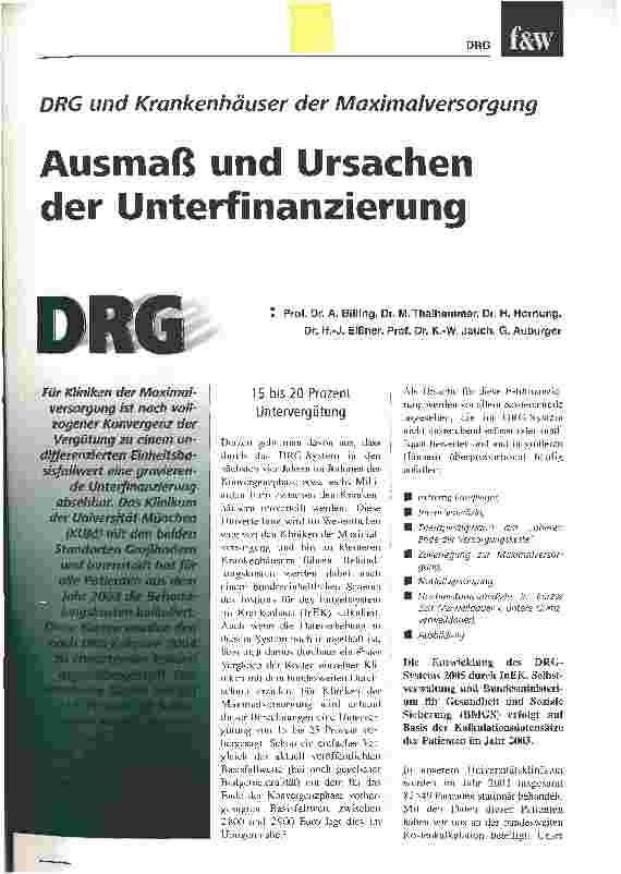 Vorschauseite 1: Ausmaß und Ursachen der UnterfinanzierungDRG und Krankenhäuser der Maximalversorgung