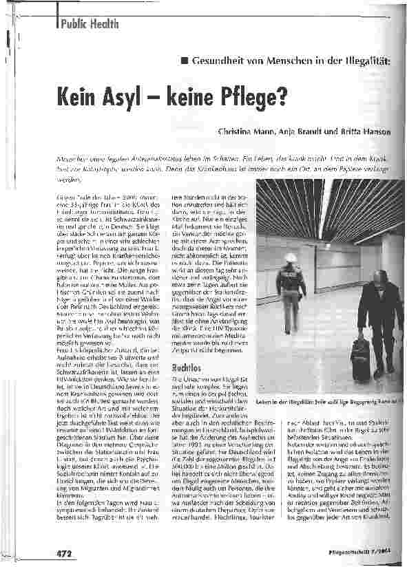 Vorschauseite 1: Kein Asyl - keine Pflege? Gesundheit von Menschen in der Illegalität