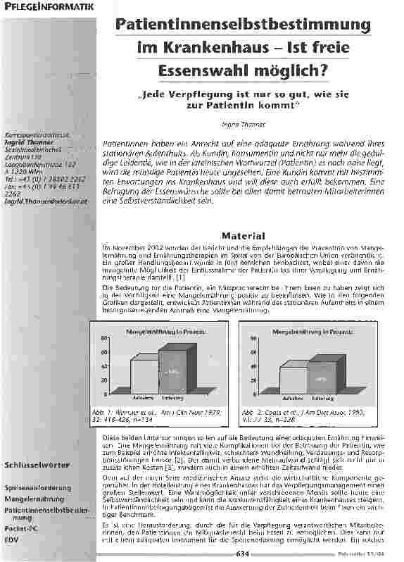 Vorschauseite 1: Patientinnenselbstbestimmung im Krankenhaus - Ist freie Essenswahl möglich?