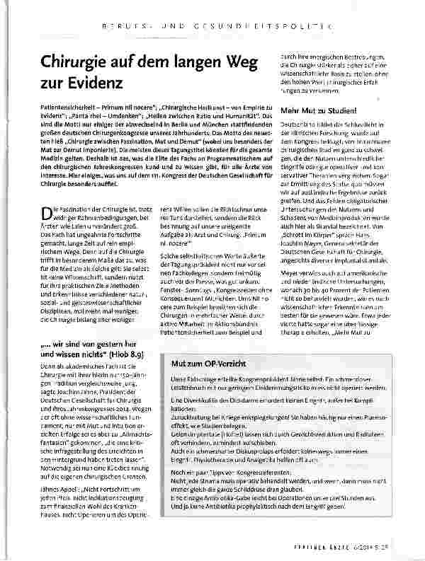 Vorschauseite 1: Chirurgie auf dem langen Weg zur Evidenz