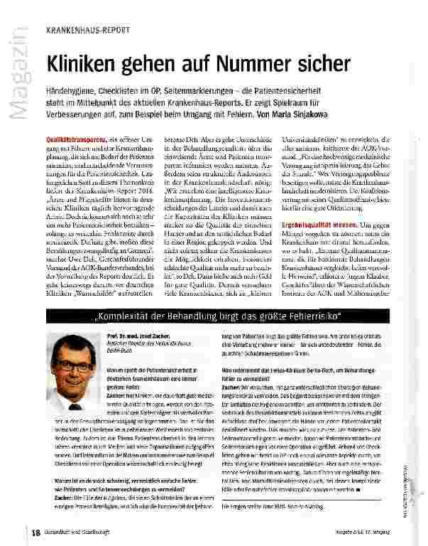 Vorschauseite 1: Kliniken gehen auf Nummer sicher