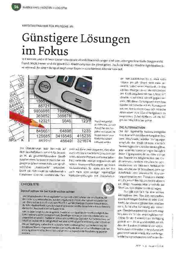 Vorschauseite 1: KREDITAUFNAHME FÜR PFLEGEHEIMEGünstigere Lösungen im Fokus