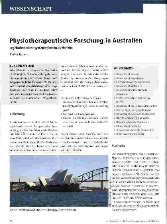 Vorschauseite 1: Physiotherapeutische Forschung in Australien