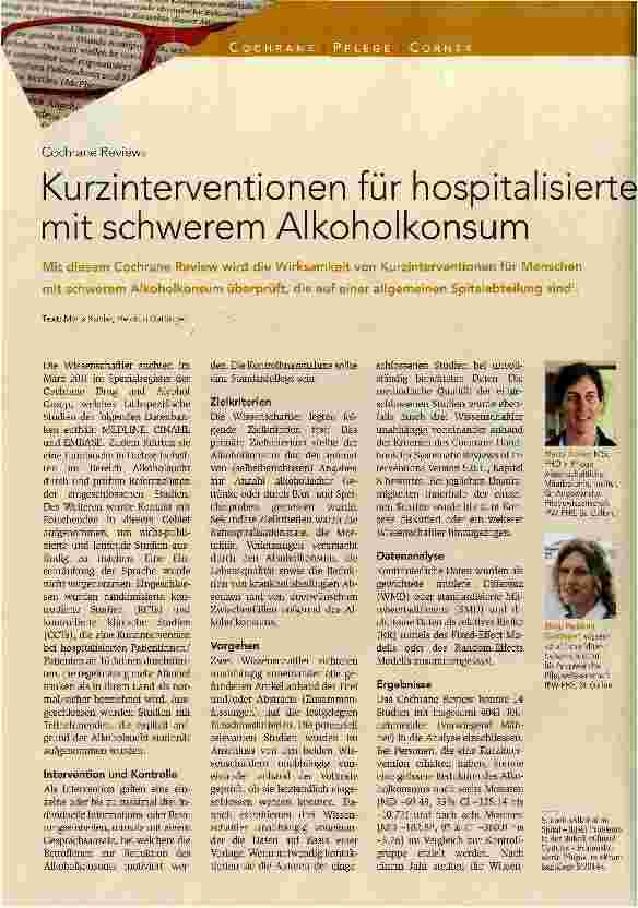 Vorschauseite 1: Kurzinterventionen für hospitalisierte mit schwerem Alkoholkonsum
