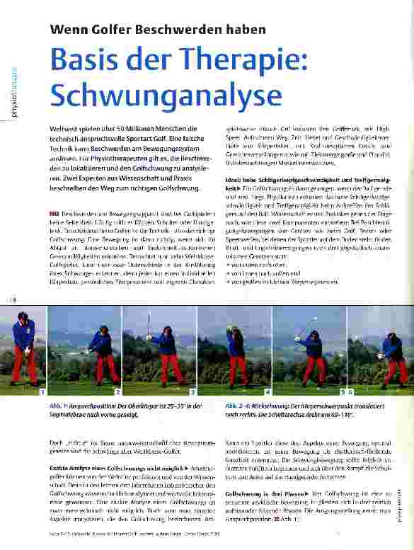 Vorschauseite 1: Wenn Golfer Beschwerden haben Basis der Therapie Schwunganalyse