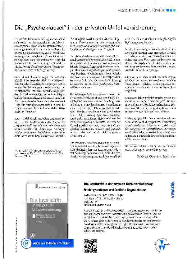 Vorschauseite 1: Die „Psychoklausel in der privaten Unfallversicherung