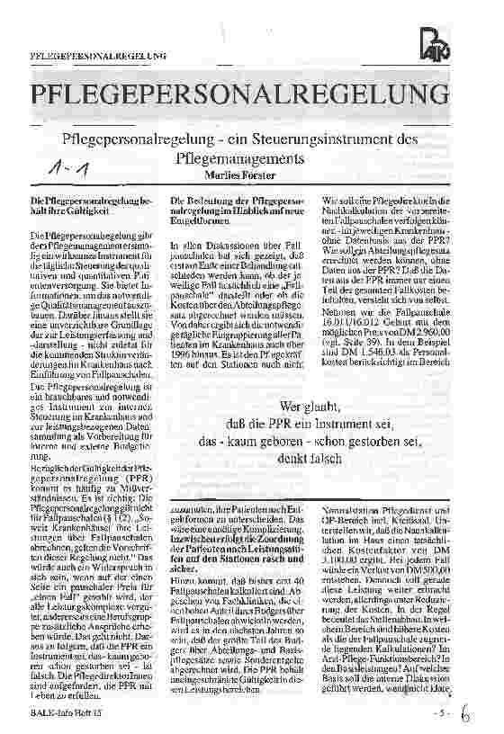 Vorschauseite 1: Pflegepersonalregelung - Ein Steuerungsinstrument des Pflegemanagements (PPR)