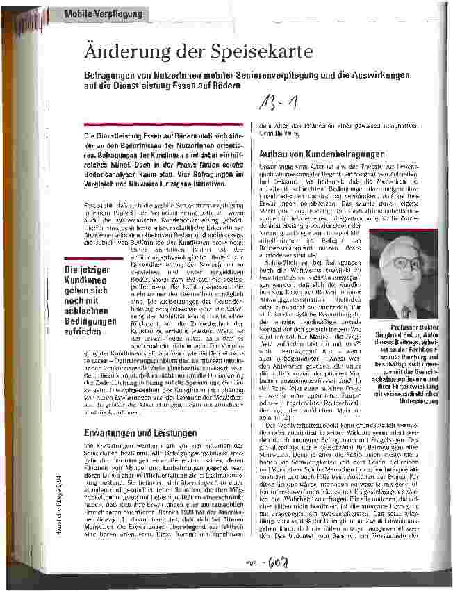 Vorschauseite 1: Änderung der Speisekarte Befragungen von NutzerInnen mobiler Senioren verpflegung und die Auswirkungen auf die Dienstleistung Essen auf Rädern