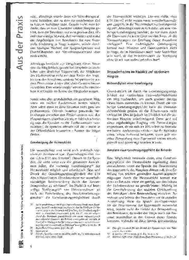 Vorschauseite 4: Probleme der Finanzierung von stationären Hospizen nach dem HeimG