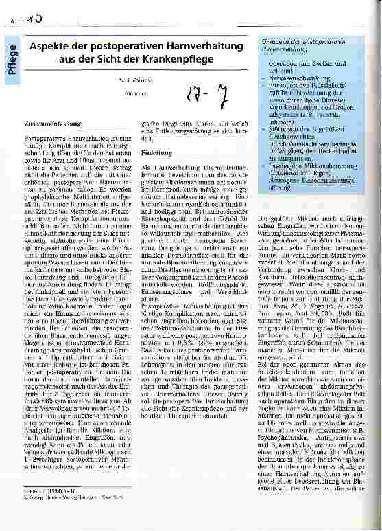 Vorschauseite 1: Aspekte der postoperativen Harnverhaltung aus der Sicht der Krankenpflege