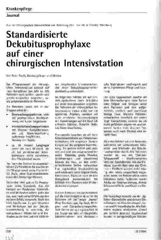 Vorschauseite 1: Standardisierte Dekubitusprophylaxe auf einer chirurgischen Intensivstation