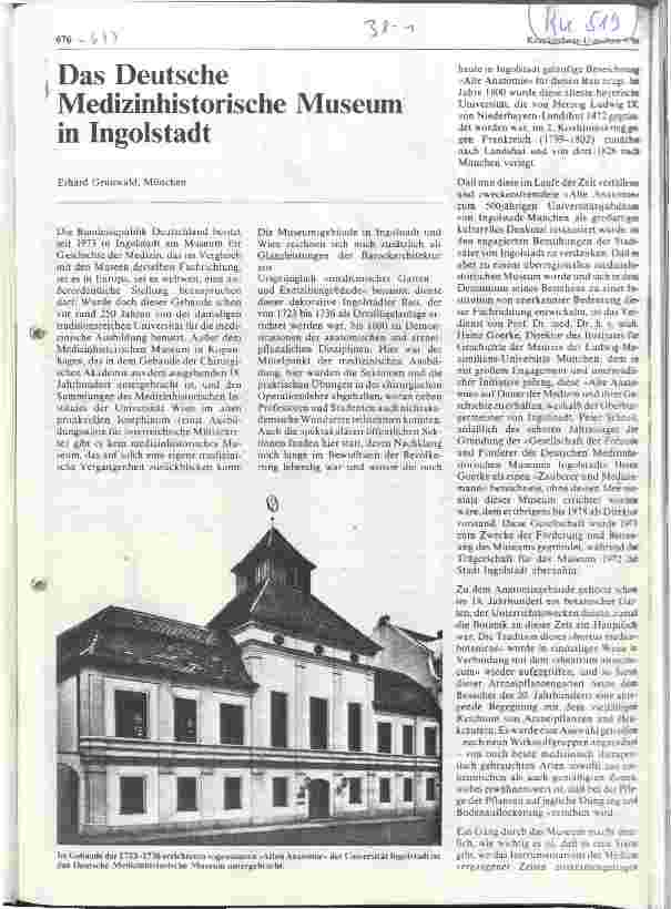 Vorschauseite 1: Das Deutsche Medizinhistorische Museum in Ingolstadt
