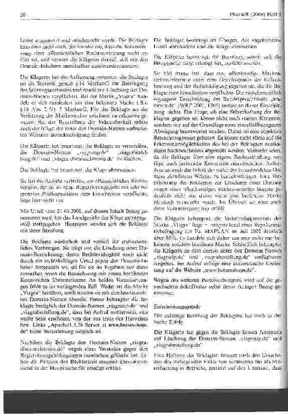Vorschauseite 2: Vergabestelle für Internet-Adressen haftet nicht für die Nutzung der Marke Viagra OLG Frankfurt/Main, Urteil vom 13. Februar 2003