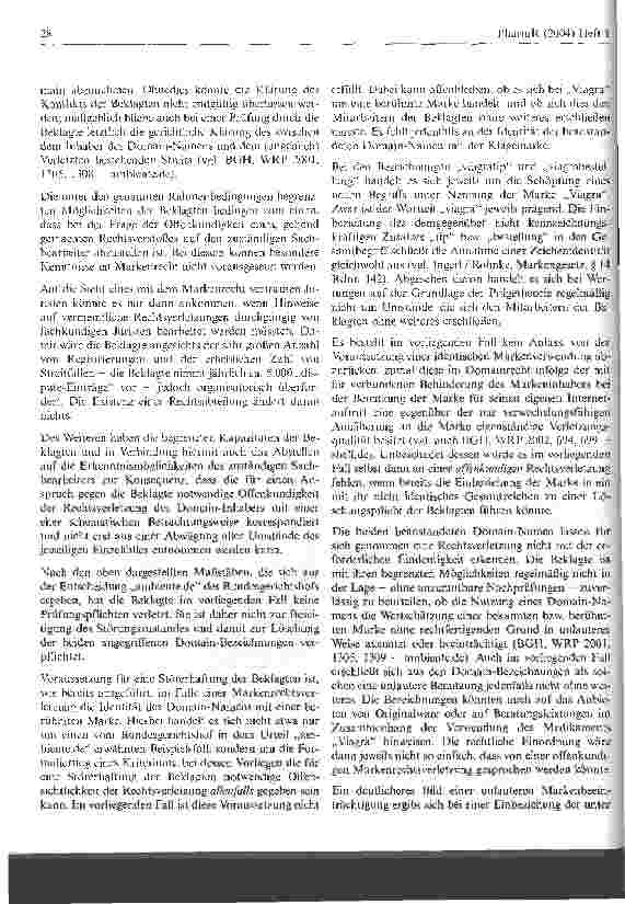 Vorschauseite 4: Vergabestelle für Internet-Adressen haftet nicht für die Nutzung der Marke Viagra OLG Frankfurt/Main, Urteil vom 13. Februar 2003