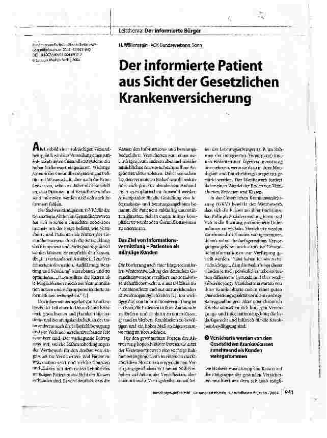 Vorschauseite 1: Der informierte Patient aus Sicht der Gesetzlichen Krankenversicherung