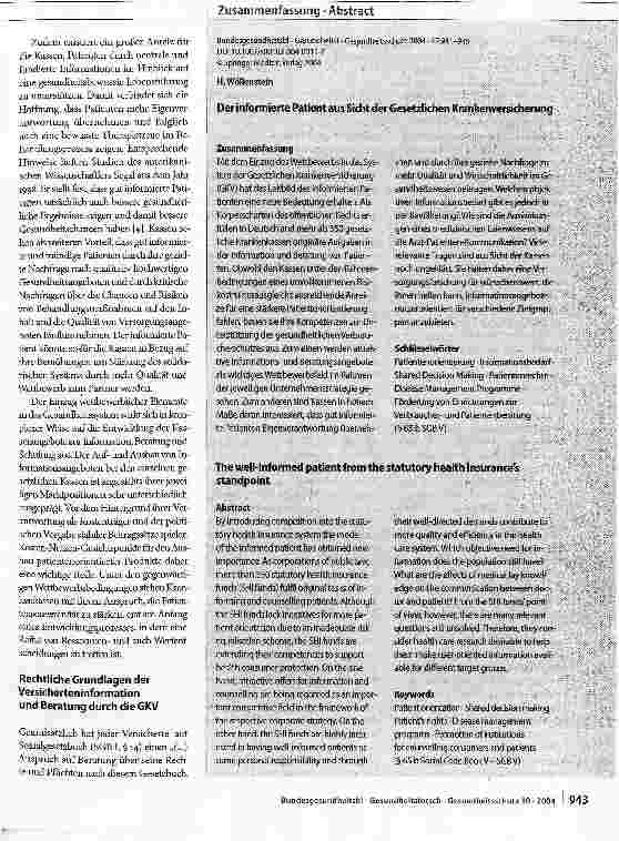 Vorschauseite 3: Der informierte Patient aus Sicht der Gesetzlichen Krankenversicherung