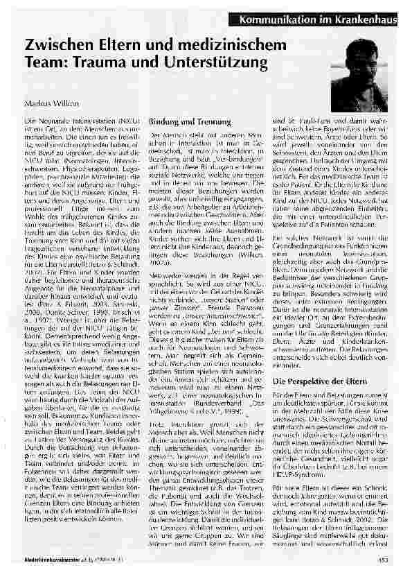 Vorschauseite 1: Zwischen Eltern und medizinischem Team: Trauma und Unterstützung