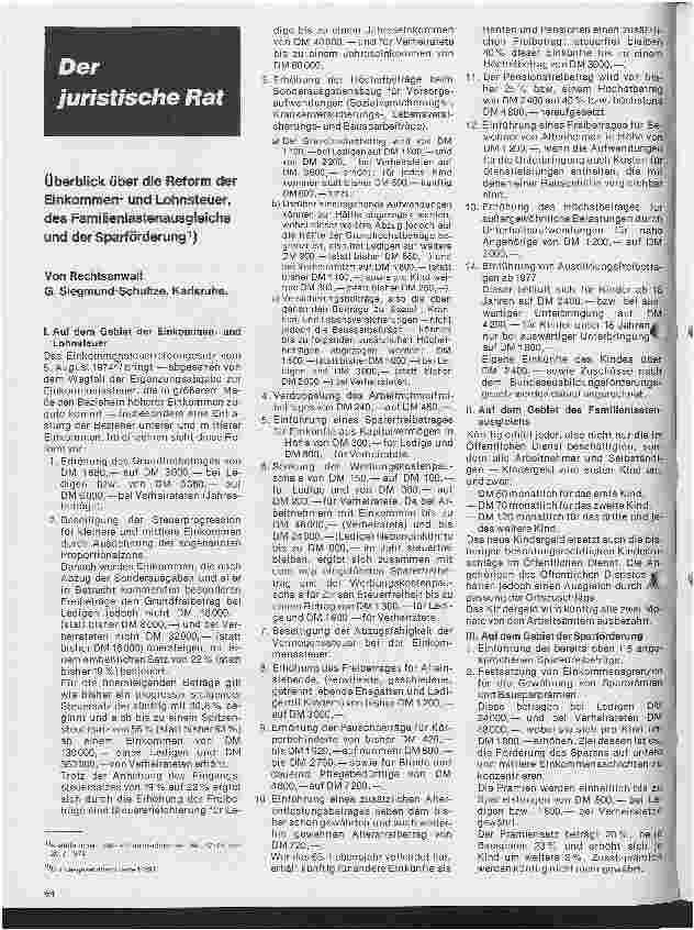 Vorschauseite 1: Überblick über die Reform der Einkommenund Lohnsteuer, des Familienlastenausgleichs und der Sparförderung