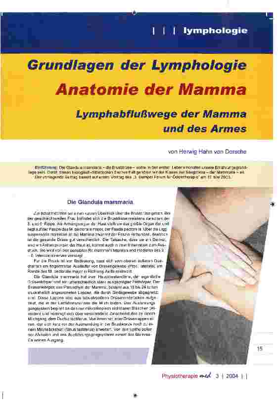 Vorschauseite 1: Grundlagen der Lymphologie Anatomie der Mamma