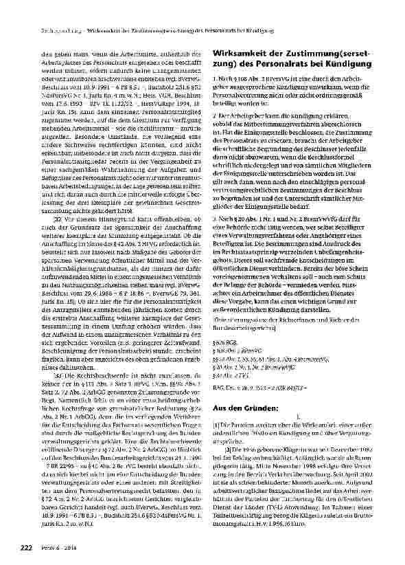 Vorschauseite 1: Wirksamkeit der Zustimmung(serset-zung) des Personalrats bei Kündigung