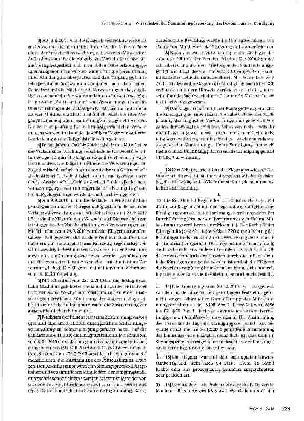 Vorschauseite 2: Wirksamkeit der Zustimmung(serset-zung) des Personalrats bei Kündigung