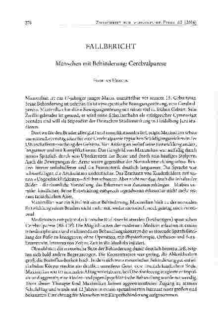 Vorschauseite 1: FALLBERICHT Menschen mit Behinderung: Cerebralparese