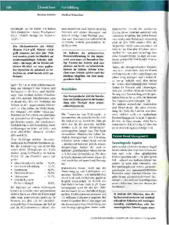 Vorschauseite 3: Patient Blood Management Vom Blutprodukt zur individuellen Therapie