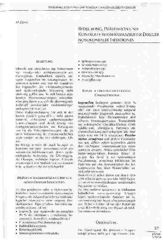 Vorschauseite 1: BEDEUTUNG, PRÄVENTION UND KONTROLLE WASSERASSOZIIERTER ERREGER NOSOKOMIALER INFEKTIONEN