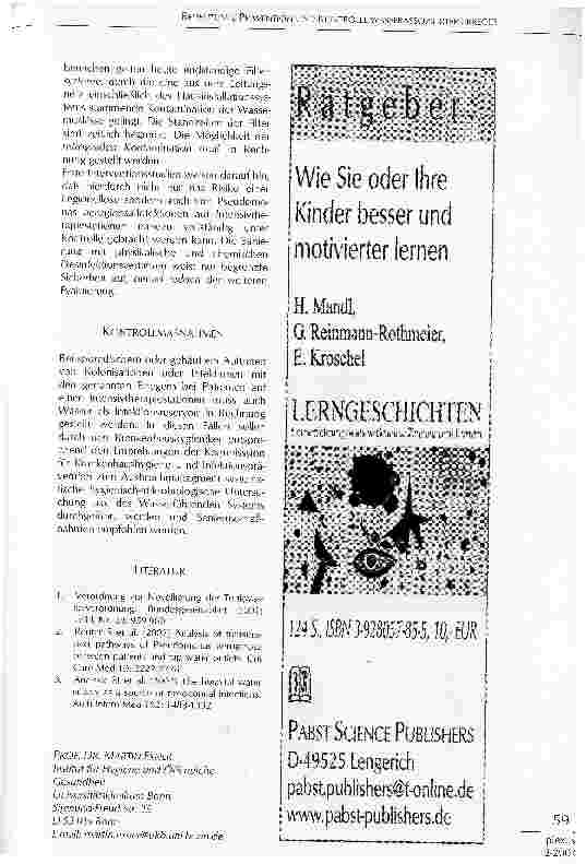 Vorschauseite 3: BEDEUTUNG, PRÄVENTION UND KONTROLLE WASSERASSOZIIERTER ERREGER NOSOKOMIALER INFEKTIONEN