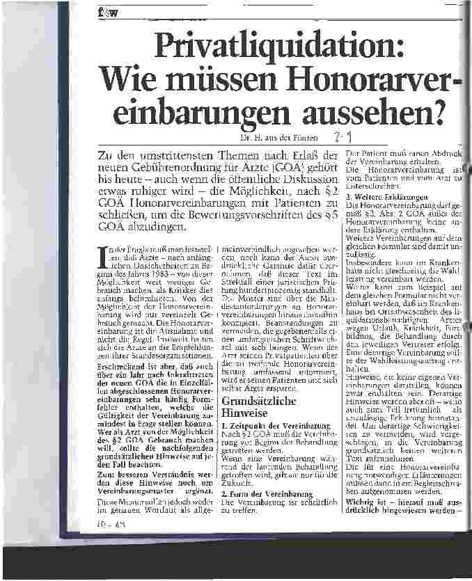 Vorschauseite 1: Privatliquidation: Wie müssen Honorarvereinbarungen aussehen?
