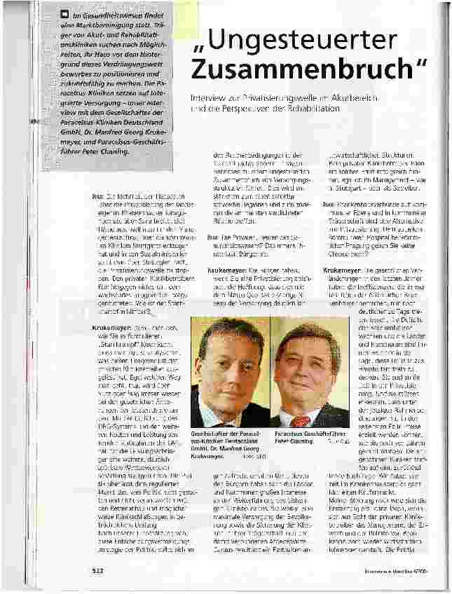 Vorschauseite 1: Ungesteuerter ZusammenbruchInterview zur Privatisierungswelle im Akutbereich und die Perspektiven der Rehabilitation