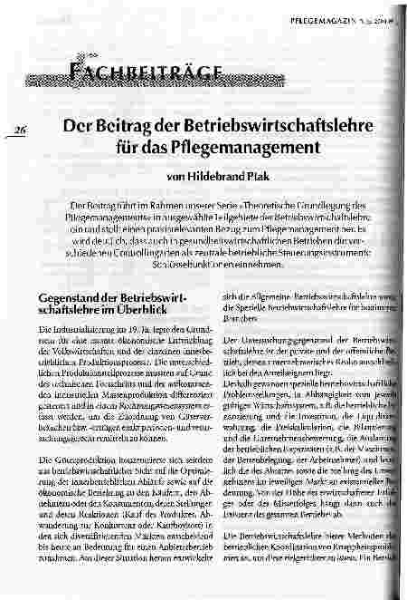 Vorschauseite 1: Der Beitrag der Betriebswirtschaftslehre für das Pflegemanagement