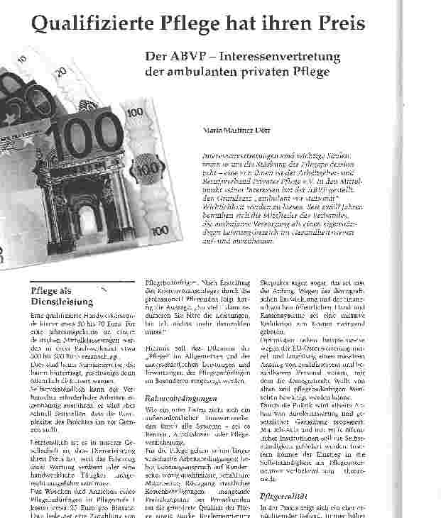 Vorschauseite 1: Qualifizierte Pflege hat ihren Preis Der ABVP - Interessenvertretung der ambulanten privaten Pflege