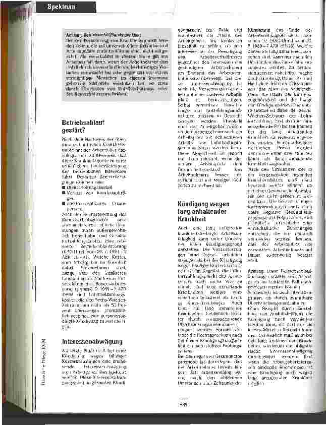 Vorschauseite 2: Kündigung wegen Krankheit Bundesarbeitsgericht stellt strenge Maßnahmen an den Kündigungsgrund