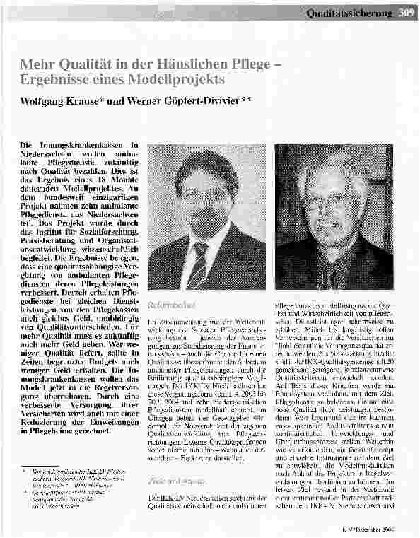 Vorschauseite 1: Mehr Qualität in der Häuslichen Pflege -Ergebnisse eines Modellprojekts