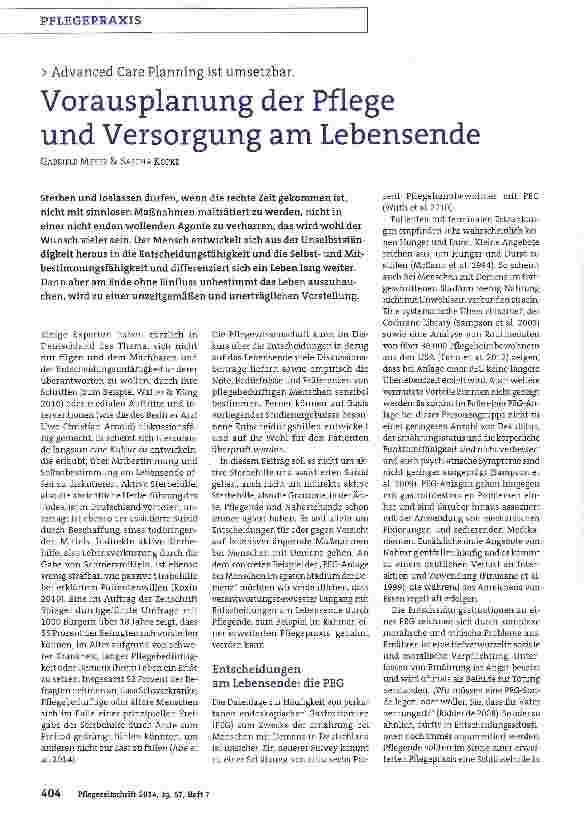 Vorschauseite 1: Vorausplanung der Pflege und Versorgung am Lebensende