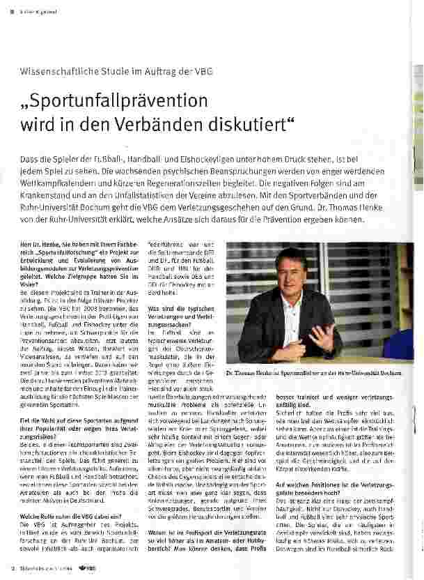 Vorschauseite 1: „Sportunfallprävention wird in den Verbänden diskutiert