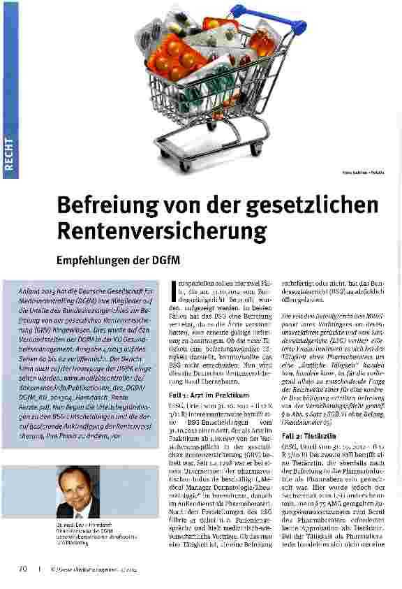 Vorschauseite 1: Befreiung von der gesetzlichen RentenversicherungEmpfehlungen der DGfM
