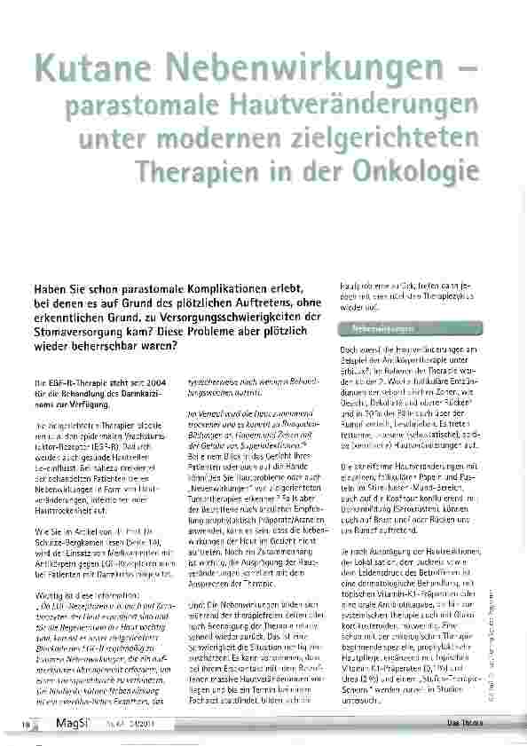 Vorschauseite 1: Kutane Nebenwirkungenparastomale Hautveränderungen unter modernen zielgerichteten Therapien in der Onkologie
