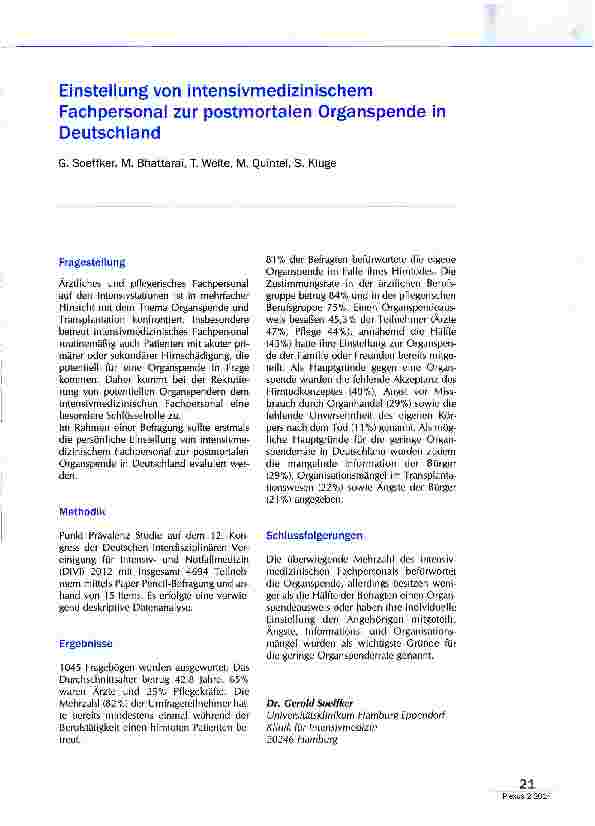 Vorschauseite 1: Einstellung von intensivmedizinischem Fachpersonal zur postmortalen Organspende in Deutschland