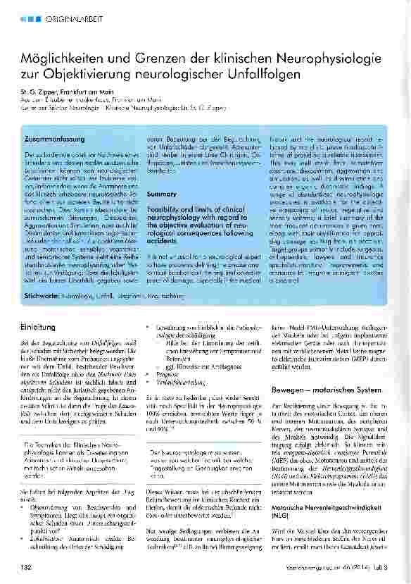 Vorschauseite 1: Möglichkeiten und Grenzen der klinischen Neurophysiologie zur Objektivierung neurologischer Unfallfolgen