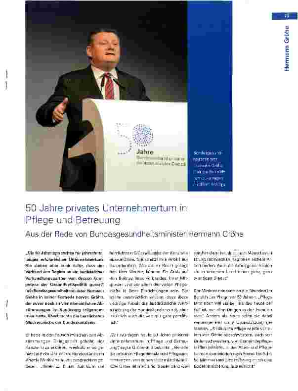 Vorschauseite 1: 50 Jahre privates Unternehmertum in Pflege und Betreuung