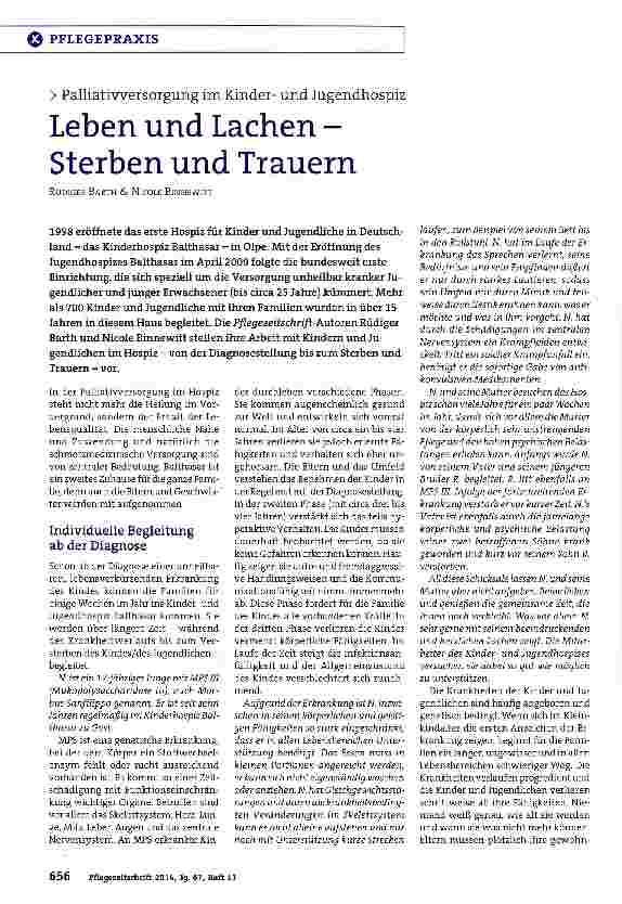 Vorschauseite 1: Leben und Lachen -Sterben und Trauern